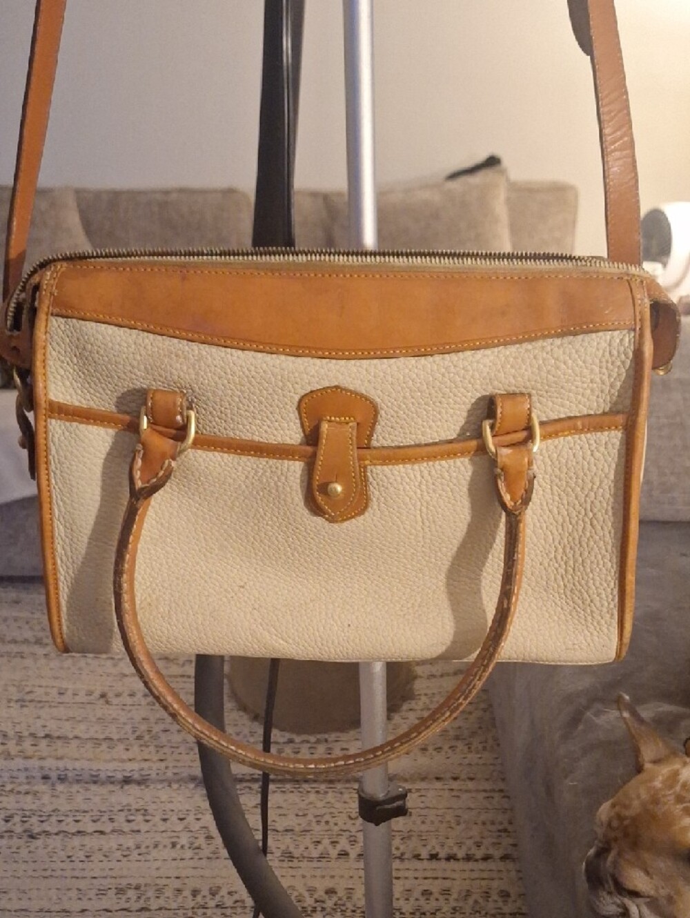 Dooney & Bourke Cream & Tan Leather Trim Shoulder Bag - Picture 2 of 5